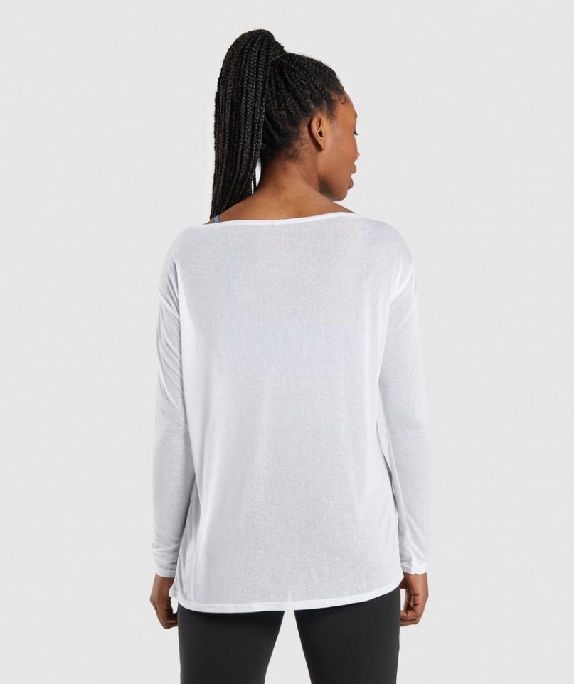 Women's Gymshark Training Oversized Long Sleeve Top T-Shirts White | NZ 3LUAKD